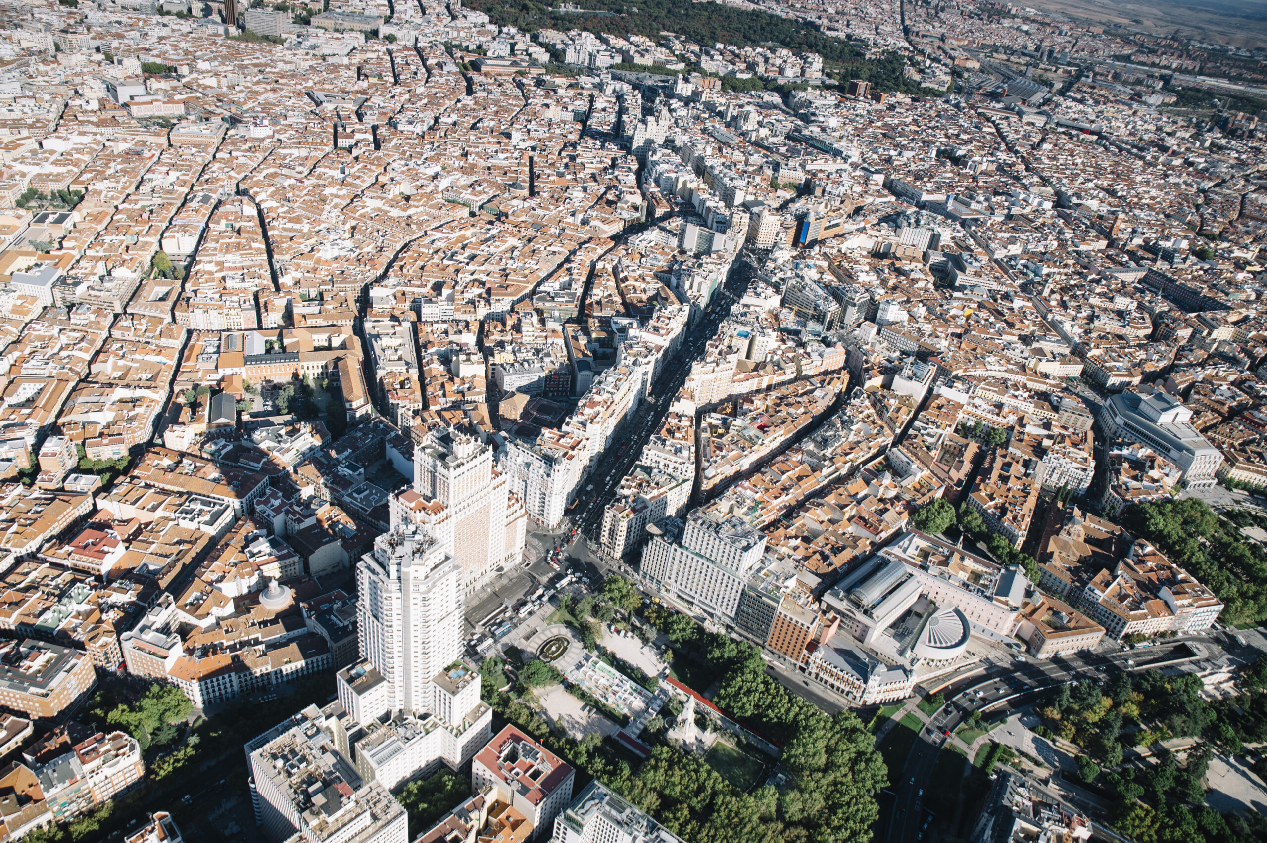 Air view of Spain Square in Madrid, Spain